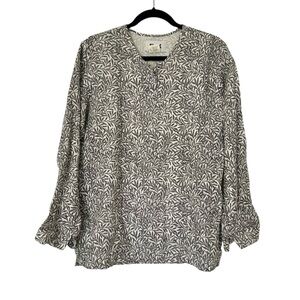 Flax Vines Print Linen Blouse Button Neckline Womens Small